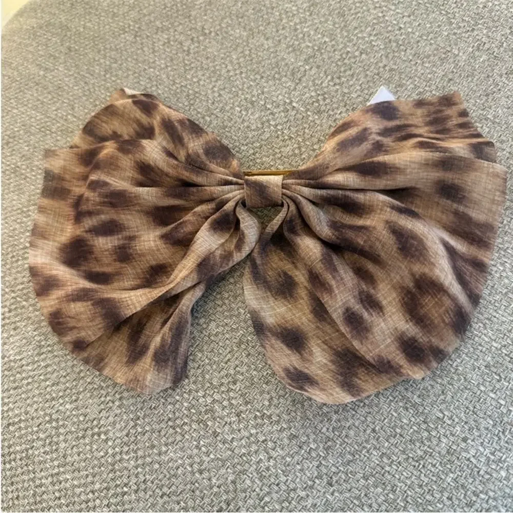 J. Crew brown leopard Sheer bow hair clip barrette